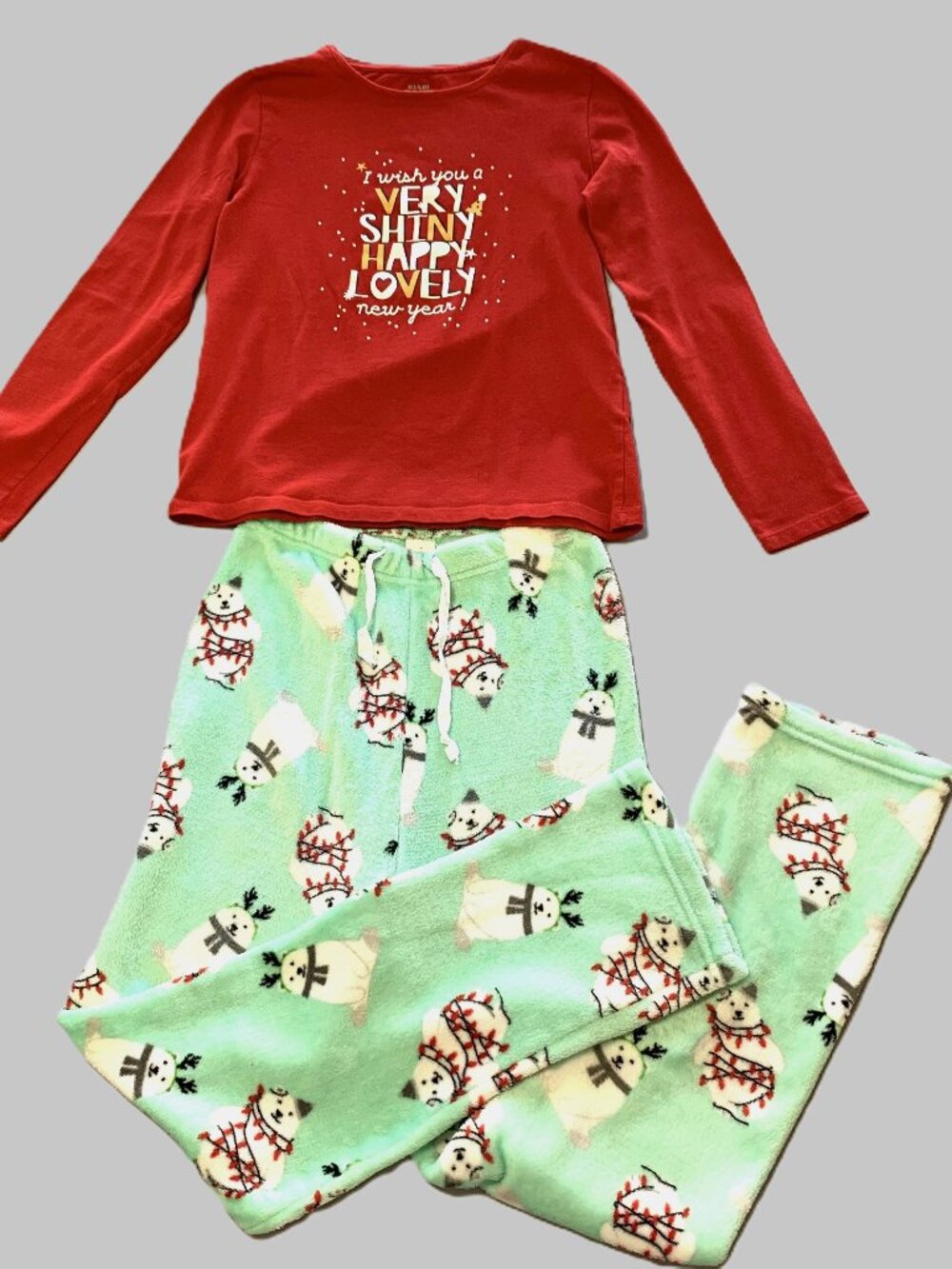 Festive Girls 2 Piece Lounge Set Fleece Pants Long Sleeve Shirt Size 12
